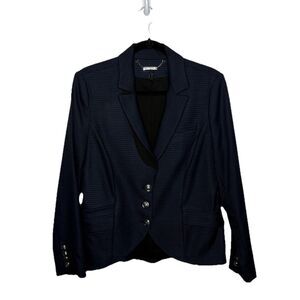 White House Black Market Navy Blue Black Houndstooth Blazer Jacket Size 12 Women
